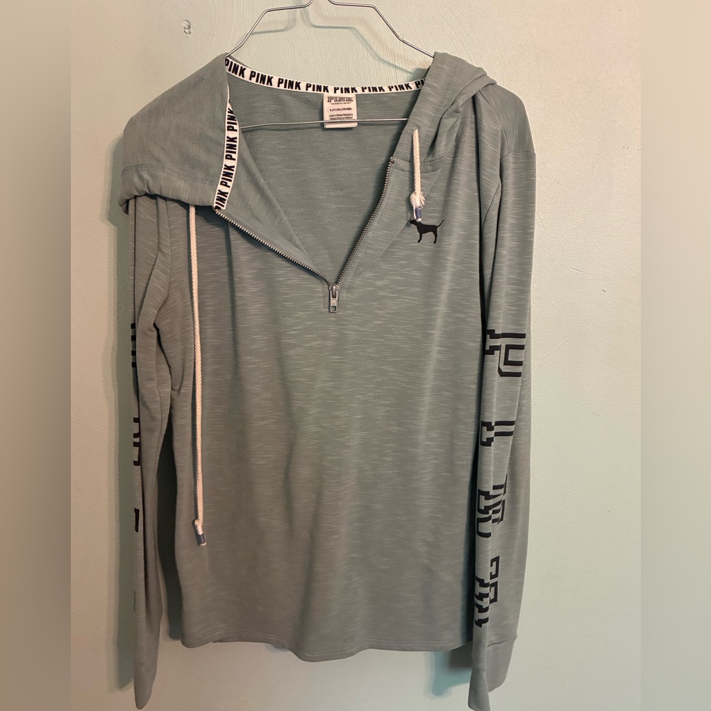 Pink 1/4 Zip Long Sleeve Hooded Shirt